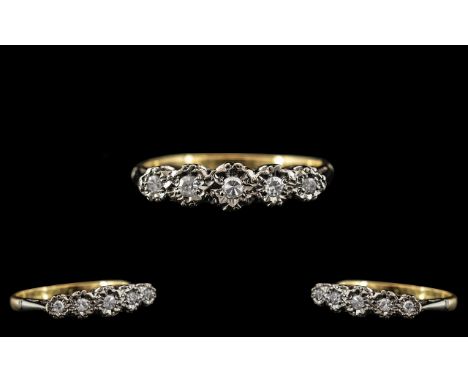 Ladies 18ct Gold and Platinum Attractive 5 Stone Diamond Set Ring - Illusion Setting. Marked to Interior of Shank 18ct and Pl