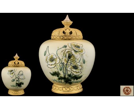 Alexandria Porcelain Works Royal Vienna Austria - Large and Impressive Porcelain Globular Shaped Potpourri Complete with Inne