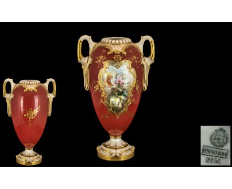 Royal Worcester Superb Quality Hand Painted and Signed Twin Handle Vase. Shape No 2256 &amp; Date 1903. The Central Panel wit