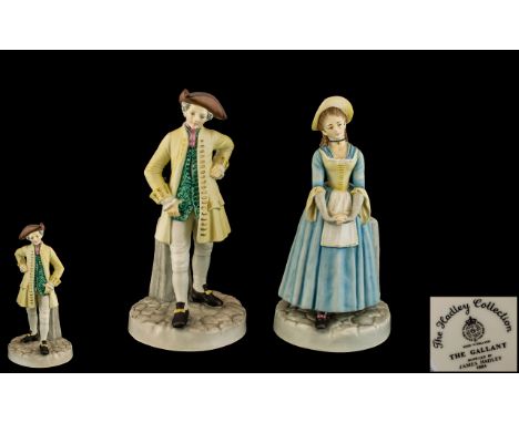 Royal Worcester Hand Painted Pair of Porcelain Figures - The Hadley Collection ' The Gallant ' Modelled by James Hadley In 18