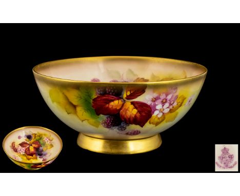 Royal Worcester Hand Painted Large Fruits and Leafs Footed Bowl, Signed Kitty Blake and Dated 1935. The Fruits Stillife to Ce