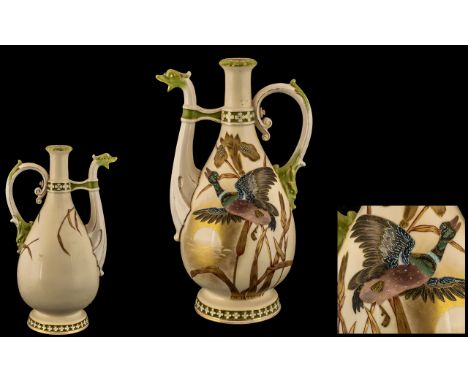 Amphora - Austria Fine Quality Late 19th Century Hand Painted Porcelain Pitcher / Jug . c.1890 - 1900. Decorated with a Raise
