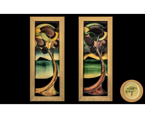 Moorcroft Pair of Contemporary Tube lined Framed Panels ( Wall Plaques ) by Moorcroft Art Studio ' Western Isles ' Pattern, D