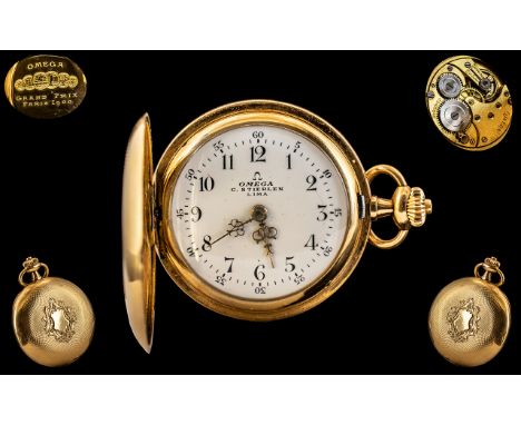 Omega - Ladies Superb Quality 18ct Gold Full Hunter Key-less Fob Watch. Marked 18ct to Case. Omega - Grand Prix Medal Winner 