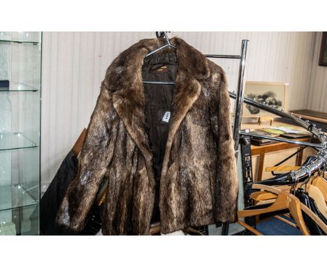 A Vintage Ladies Short Musquash Jacket, Fully Lined with Rever Collar, Slit Pockets and Hook and Eye Fastening. Approx Size 1