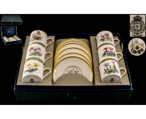 Royal Worcester ( 12 ) Piece Bone China Coffee Service. All 12 Pieces with Images of Alpine Flowers, In Original Royal Worces