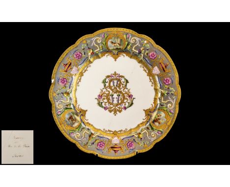 Sevres 18th Century Quality Hand Painted Porcelain Cabinet Plate with Exquisite Hand Painted Enamel Borders, With Detailed Fi