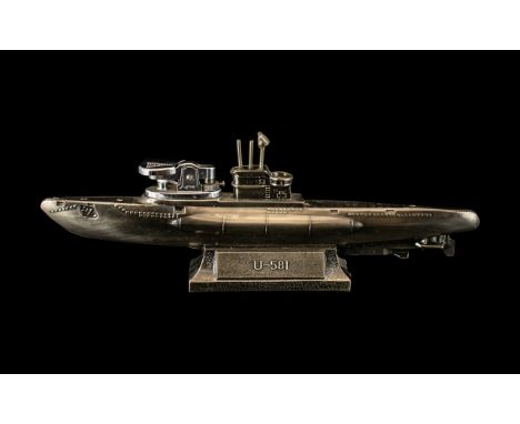 Vintage U.581 U.Boat Chrome Petrol Table Cigarette Lighter. British Sailors Bordered This Famous U.Boat In the Last War and F
