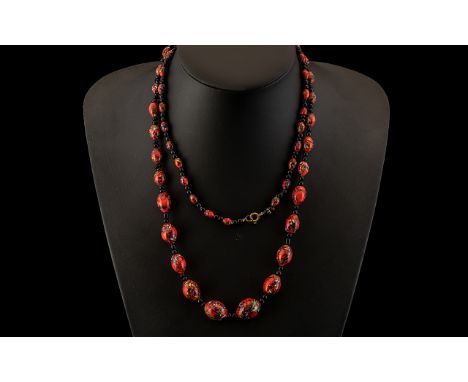 Vintage Venetian Millefiori Necklace of good length and design, measures 38'' in graduating form.  Please see images.