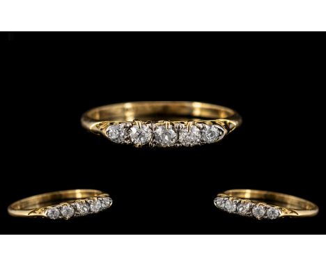 Antique Period 18ct Gold Attractive 5 Stone Diamond Set Ring. Marked 18ct. The Old Round Cut Diamond of Excellent Sparkle. Es