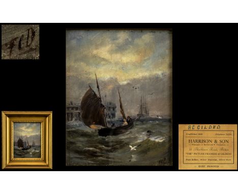 Frederick Charles Dixey ( 1877 - 1920 ) Small Oil Painting - Painted on A Wooden Panel, Depicting Shipping In Choppy Seas off