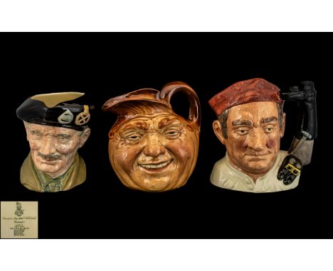 Royal Doulton Trio of Hand Painted Large Character Jugs ( 3 ) Comprises 1/ John Barley corn Handle Inside Jug, Issued 1934 - 