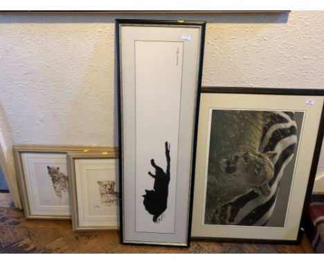 Pair of leopard pictures, lion picture and cat print by Manet
