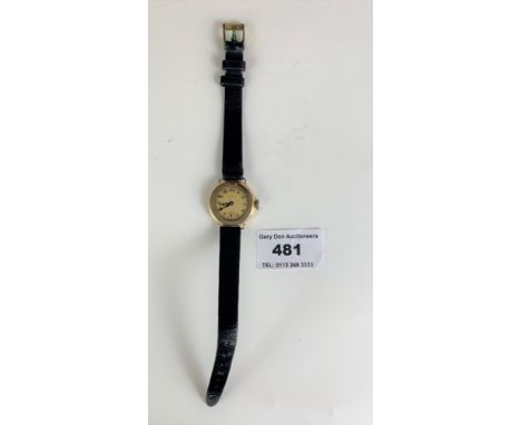 Movado 14k gold watch on leather strap, not running