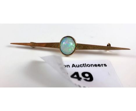 9k gold tiepin with opal stone, length 2.5”, w: 2.2 gms