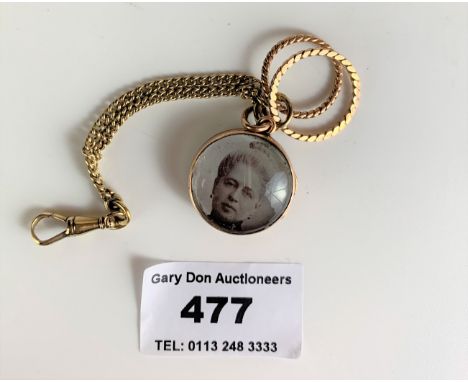 9k gold portrait miniature locket and chain