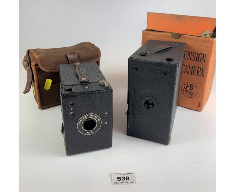 Boxed Ensign camera and cased Portrait Hawkeye No. 2 camera