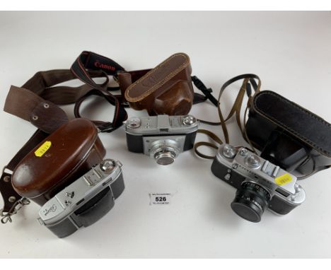 3 cased cameras – Zorki 4K, Kodak Retinette and Kodak Relina II c