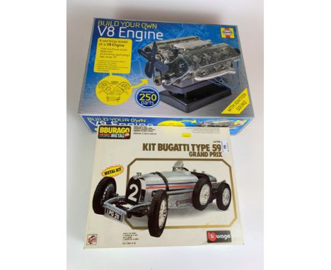 Boxed Build Your Own V8 Engine and boxed BBurago Kit Bugatti Type 59