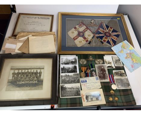 Military memorabilia for Cpl. Sedman Hall including framed embroidered Hindustan flags, framed medals, photographs and letter
