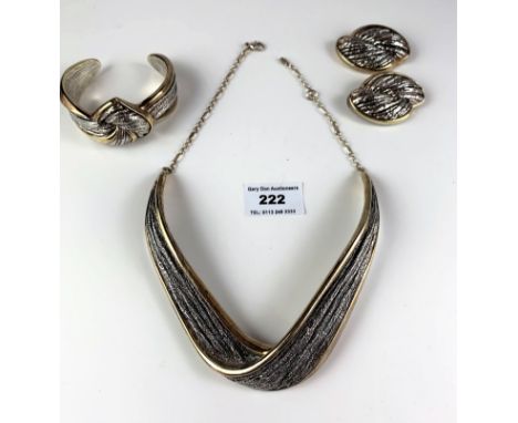 Vintage Israeli designer silver necklace, bracelet and pair of earrings marked N.S. BAR-ON, total w: 4.44 ozt