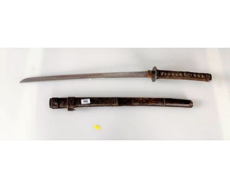 Japanese Samurai katana sword in leather scabbard, total length 32.5”