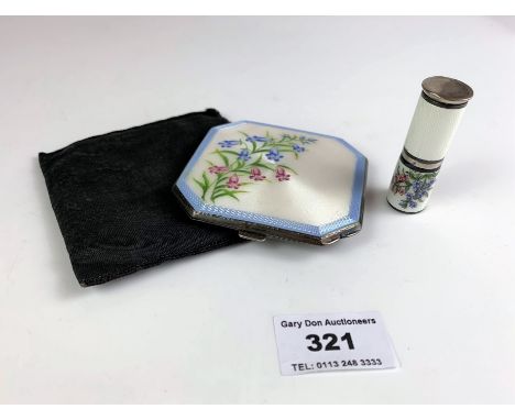 Silver and enamel compact and lipstick holder
