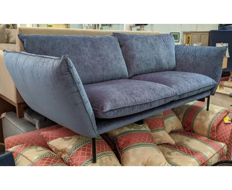 SOFA, 235cm, contemporary design, blue velvet upholstered. 