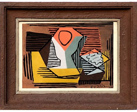 PABLO PICASSO, cubist pochoir, 1929, signed in the plate, 'L'Art Cubiste' portfolio, ref: Moreau, 18cm x 25cm, in a reclined 