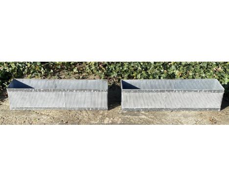 TROUGH PLANTERS, a pair, galvanised, ribbed design,20x90x20. (2) 