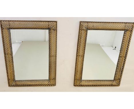 ARCHITECTURAL WALL MIRRORS, a pair, regency style, pierced gilt metal frames, 100x70. (2) 