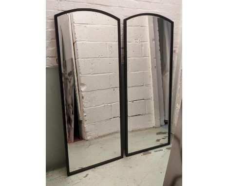 ARCHITECTURAL WALL MIRRORS, a pair, 150cm x 60cm, black metal frames. 
