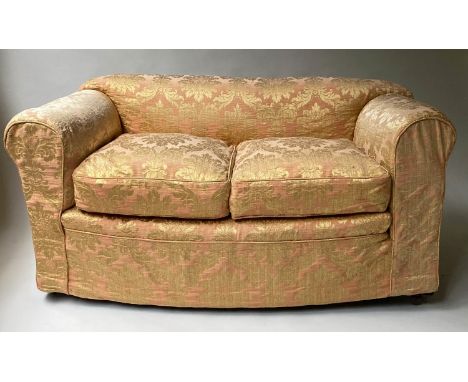 VICTORIAN SOFA, yellow silk brocade weave upholstery, 145cm W. 