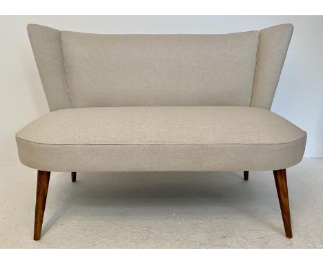 SOFA, 1960's Danish style, neutral cream upholstery, 82cm H x 124cm W x 60cm D. 