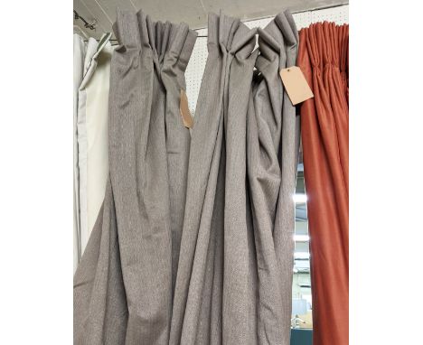 CURTAINS, a pair, contemporary grey with chevron design, cream lining, 320cm H x 70cm. (2) 