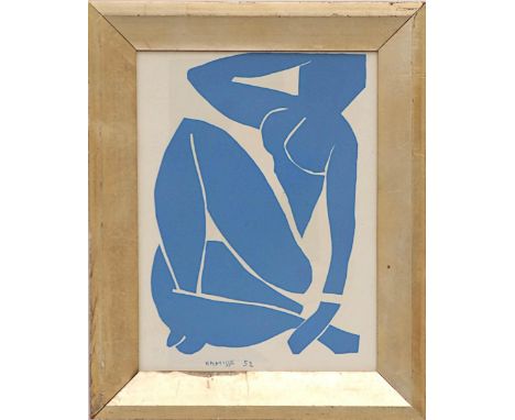 HENRI MATISSE 'Blue Nude', lithograph, signed and dated in the plate, 27cm x 21cm, vintage frame. (Subject to ARR - see Buyer