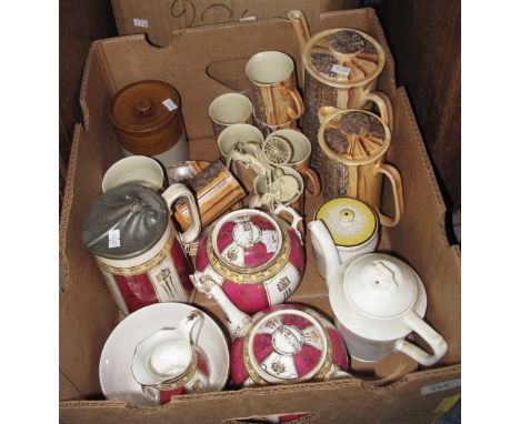 Box of assorted china to include Price Kensington Phoenician part coffee ware items comprising mugs, saucers, milk jug, sucri