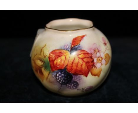 Royal Worcester globular vase, hand painted with berries and leaves.  Signed M.Miller.  Black printed marks to base, shape G1