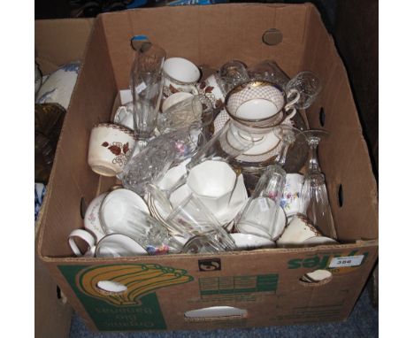 Box of assorted china and glass to include  various wine glasses, Elizabethan garland rose jug and matching bowl, Noritake wh