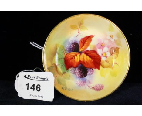 20th Century Royal Worcester porcelain small circular pin dish hand painted with berries, signed K.Blake. CONDITION REPORT: v