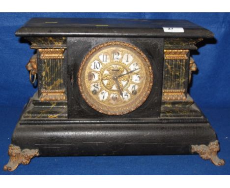 20th Century, Galatea, ebonized, wooden, two train mantel clock manufactured by the E. Ingraham Company, Bristol, Connecticut