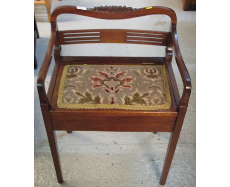 Edwardian mahogany upholstered piano stool.