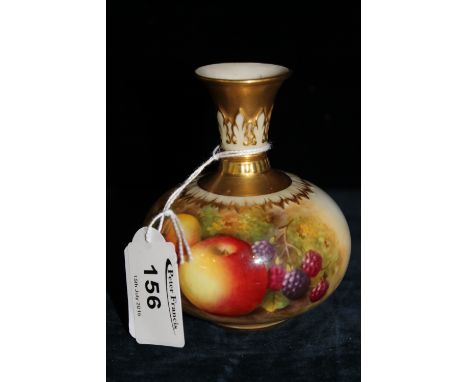 Royal Worcester porcelain baluster vase hand painted with fruit within gilt boarders, signed E.Townsend.  Shape number F110/H