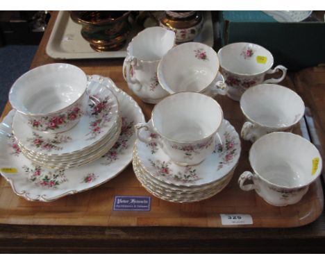 Tray of Royal Albert bone china Lavender Rose part tea ware items comprising cups, saucers, side plates, sandwich plates, mil