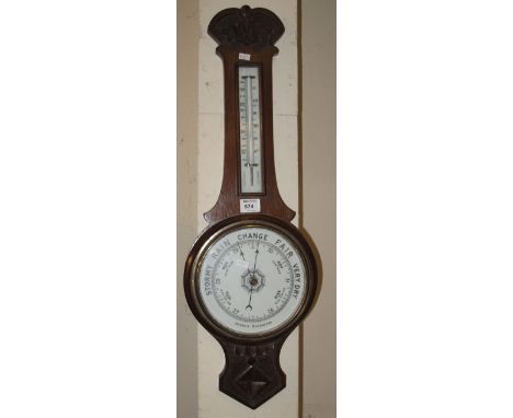 20th Century oak Aneroid barometer.