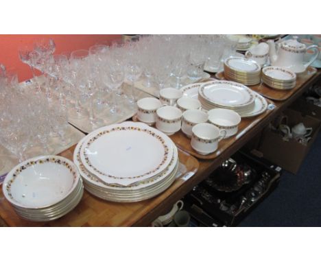 Three trays of Royal Kent bone china Golden Glory part tea ware items comprising cups, saucers, plates, tea pot, milk jug, su