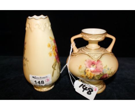 Royal Worcester porcelain blush ivory vase, shape number 1040/G, together with Royal Worcester porcelain two handled blush iv