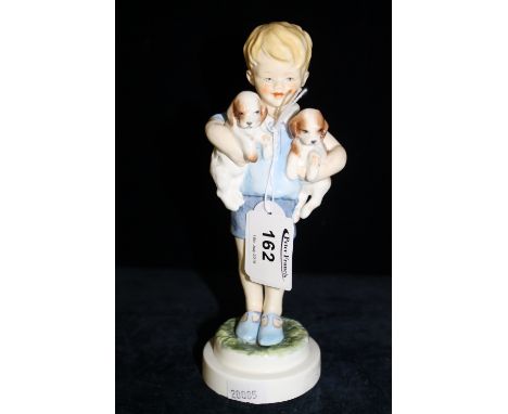 Royal Worcester bone china figure group "Monday's child is fair of face" on circular stepped base.  Black printed marks to ba