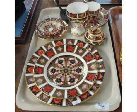 Tray of assorted Royal Crown Derby English bone china items to include: plates; dish; lighter; goblet and cup and saucer.