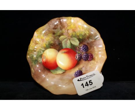 20th Century Royal Worcester porcelain small pedestal dish hand painted with fruit, signed M.Aynton. CONDITION REPORT: Heavy 